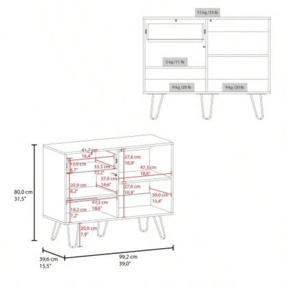 White and Natural Oak Sideboard with Hairpin