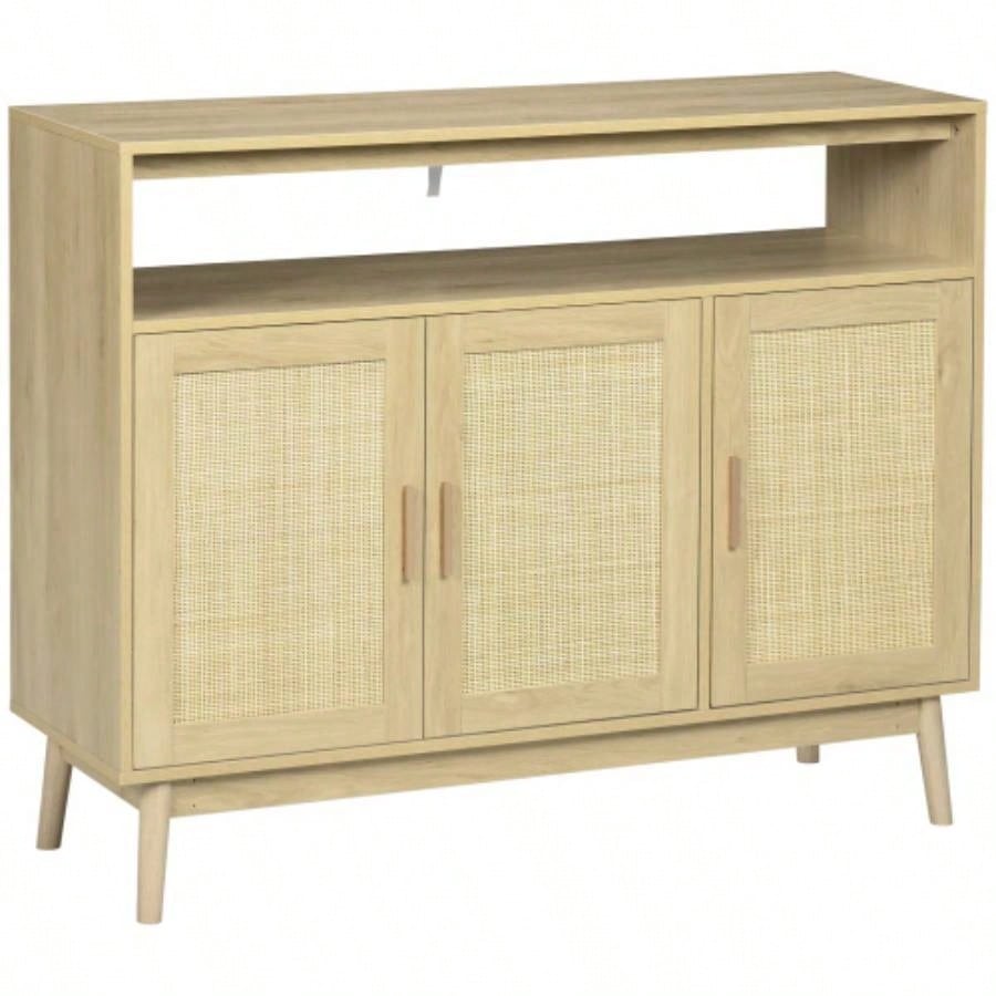 HOMCOM Boho Sideboard Buffet Cabinet with Rattan Doors, Natural