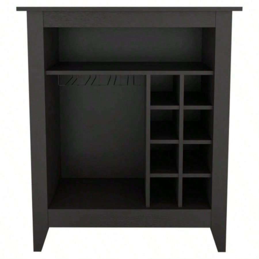 Essential Bar Cabinet, One Open Shelf, Six Built - in Wine Rack, One Drawer - Black