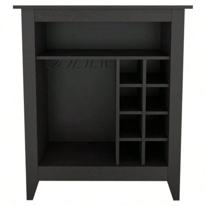 Essential Bar Cabinet, One Open Shelf, Six Built - in Wine Rack, One Drawer - Black