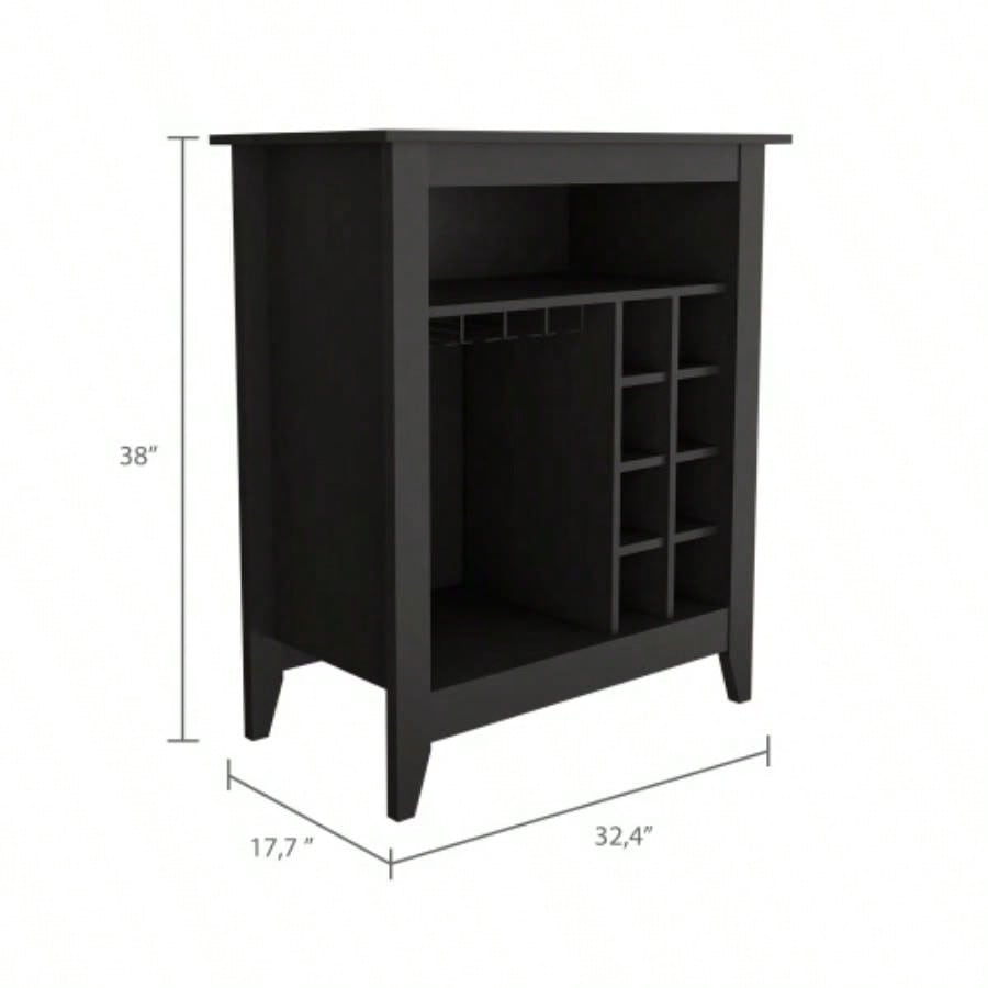Essential Bar Cabinet, One Open Shelf, Six Built - in Wine Rack, One Drawer - Black