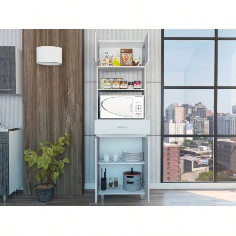 Pembrooke 2 - Shelf 1 - Drawer Microwave Pantry Cabinet White