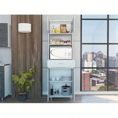 Pembrooke 2 - Shelf 1 - Drawer Microwave Pantry Cabinet White