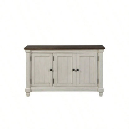 Antique White 1pc Server with Rosy Brown Top 2 Storage Cabinets Adjustable Shelves Wooden Dining Kitchen Furniture