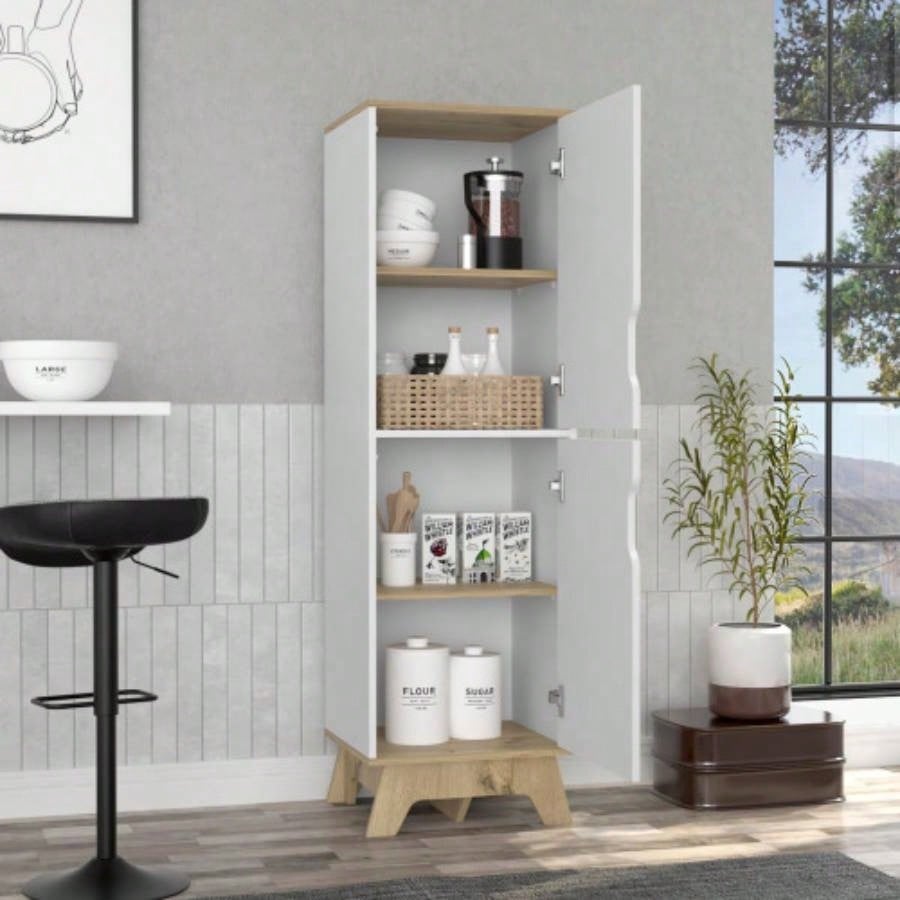 Rutherford 2 - Door Pantry Cabinet Light Oak and White