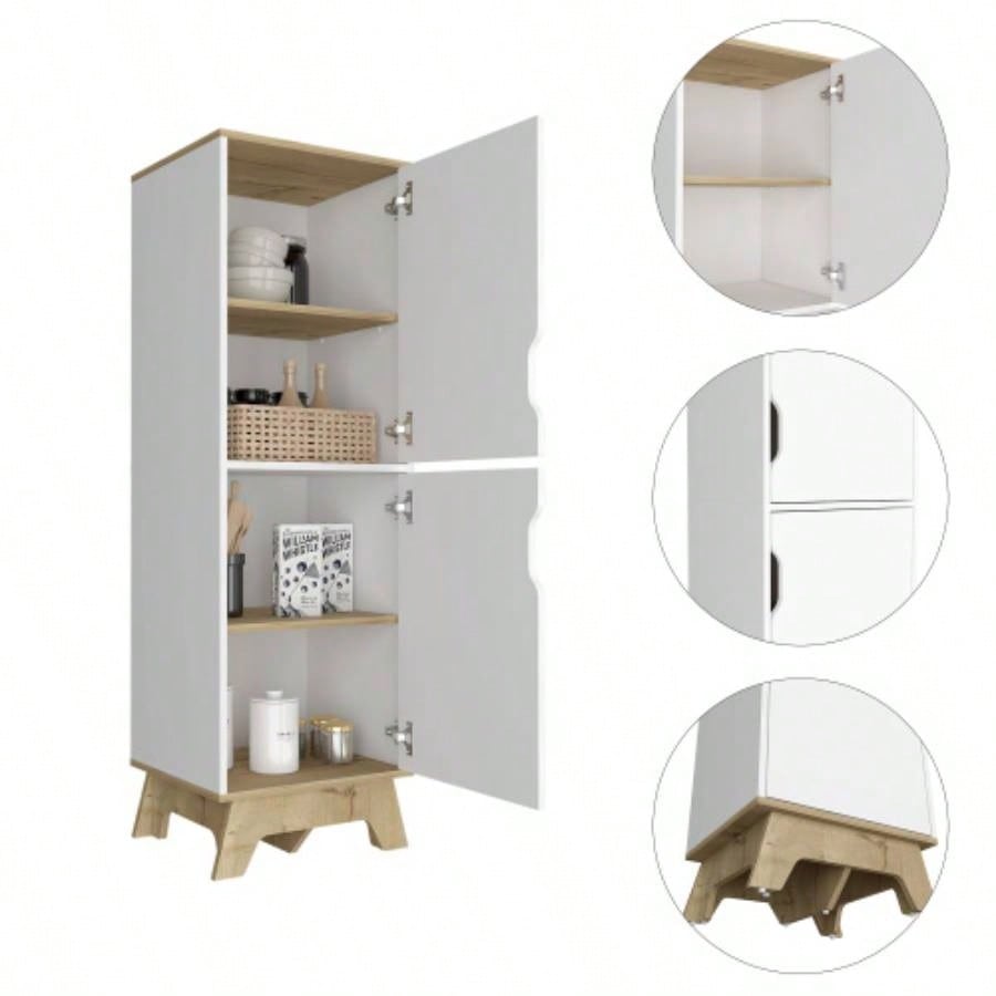 Rutherford 2 - Door Pantry Cabinet Light Oak and White