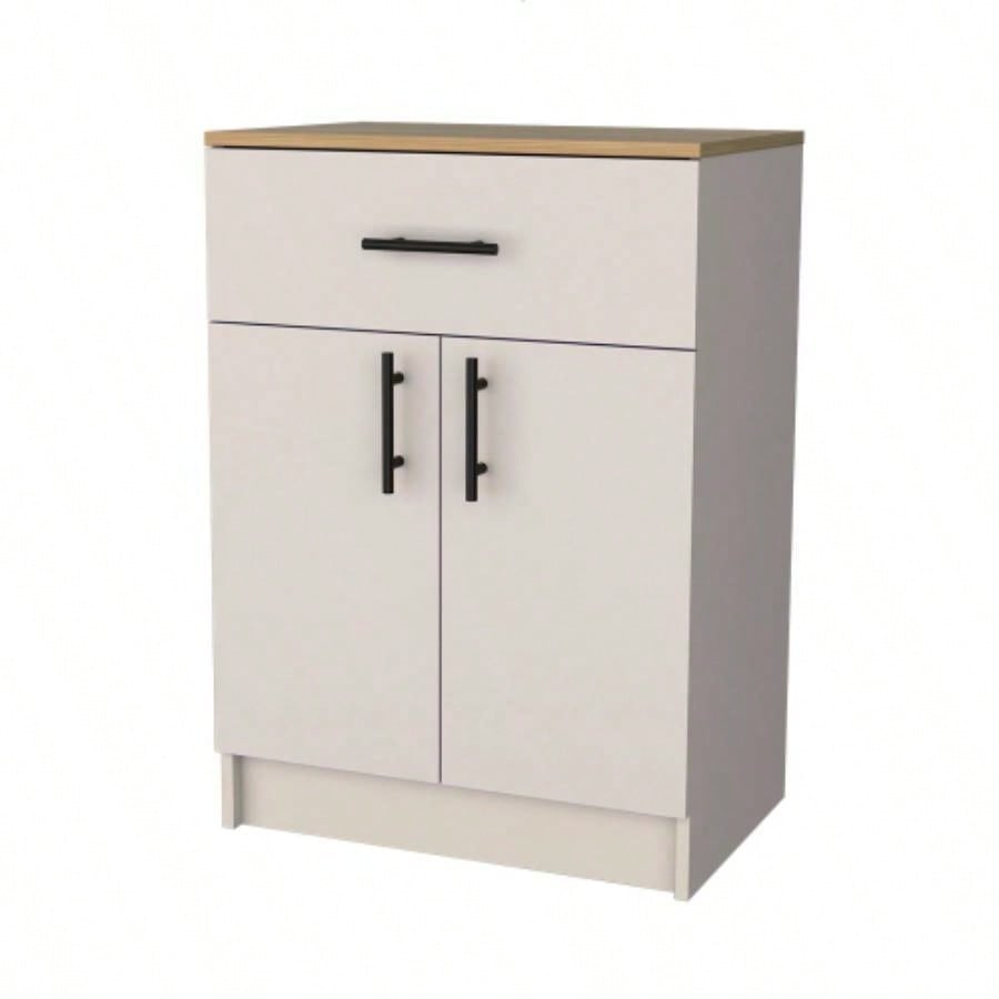 Ivory and Natural Oak 2 - Door Kitchen Pantry with 1 Drawer