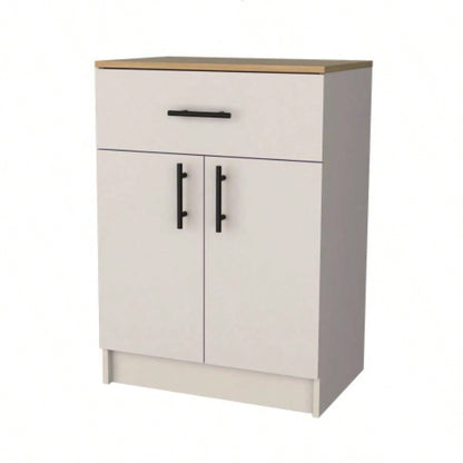 Ivory and Natural Oak 2 - Door Kitchen Pantry with 1 Drawer
