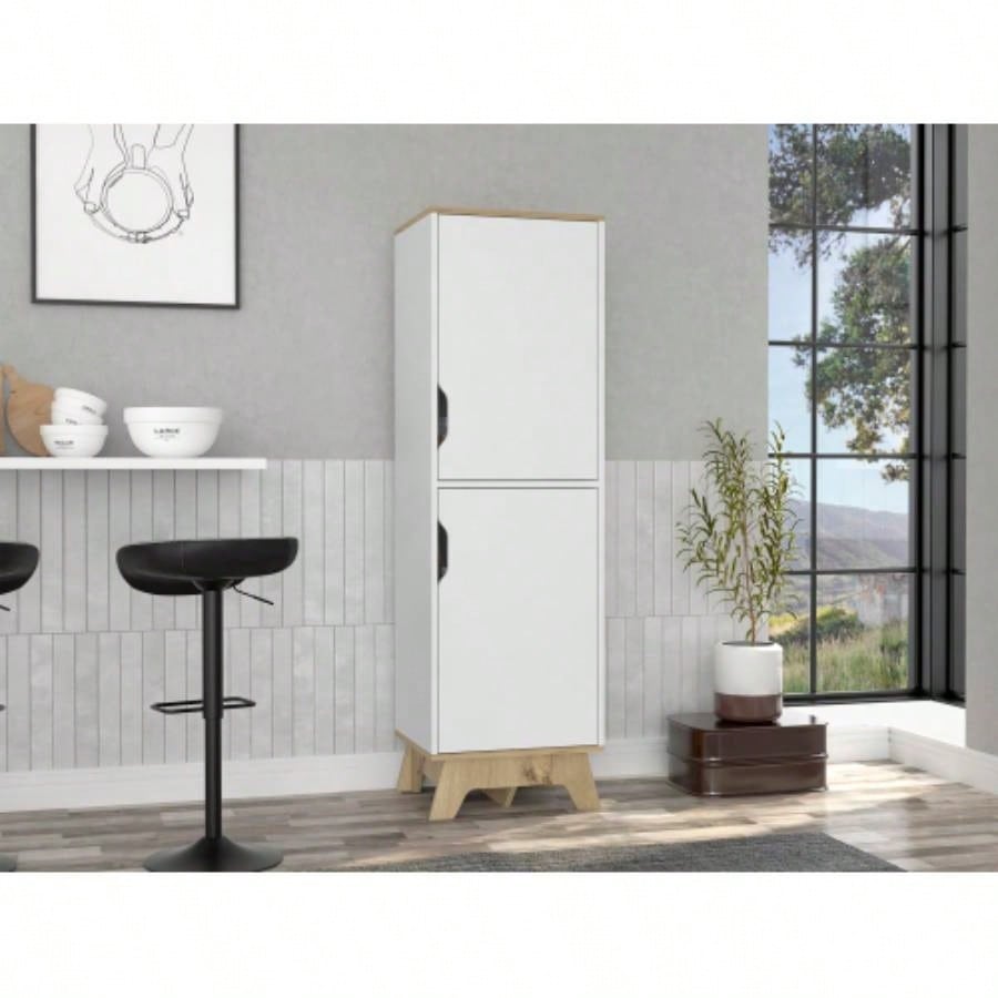 Rutherford 2 - Door Pantry Cabinet Light Oak and White