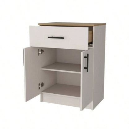 Ivory and Natural Oak 2 - Door Kitchen Pantry with 1 Drawer