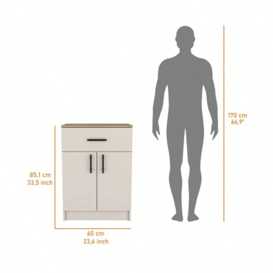 Ivory and Natural Oak 2 - Door Kitchen Pantry with 1 Drawer