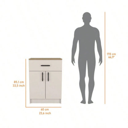 Ivory and Natural Oak 2 - Door Kitchen Pantry with 1 Drawer