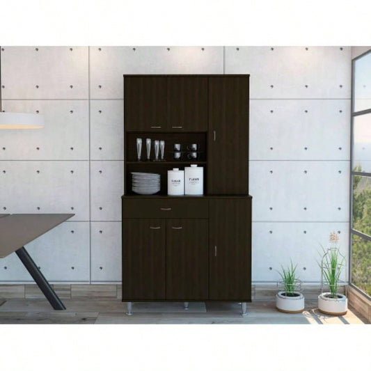 Tigard 1 - Shelf 1 - Drawer Pantry Cabinet Black Wengue