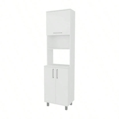 White Kitchen Pantry with 2 - Pneumatic Door and Open Storage