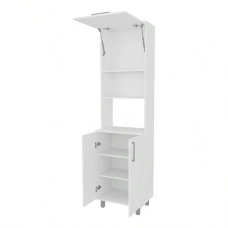 White Kitchen Pantry with 2 - Pneumatic Door and Open Storage