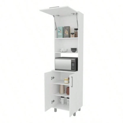 White Kitchen Pantry with 2 - Pneumatic Door and Open Storage