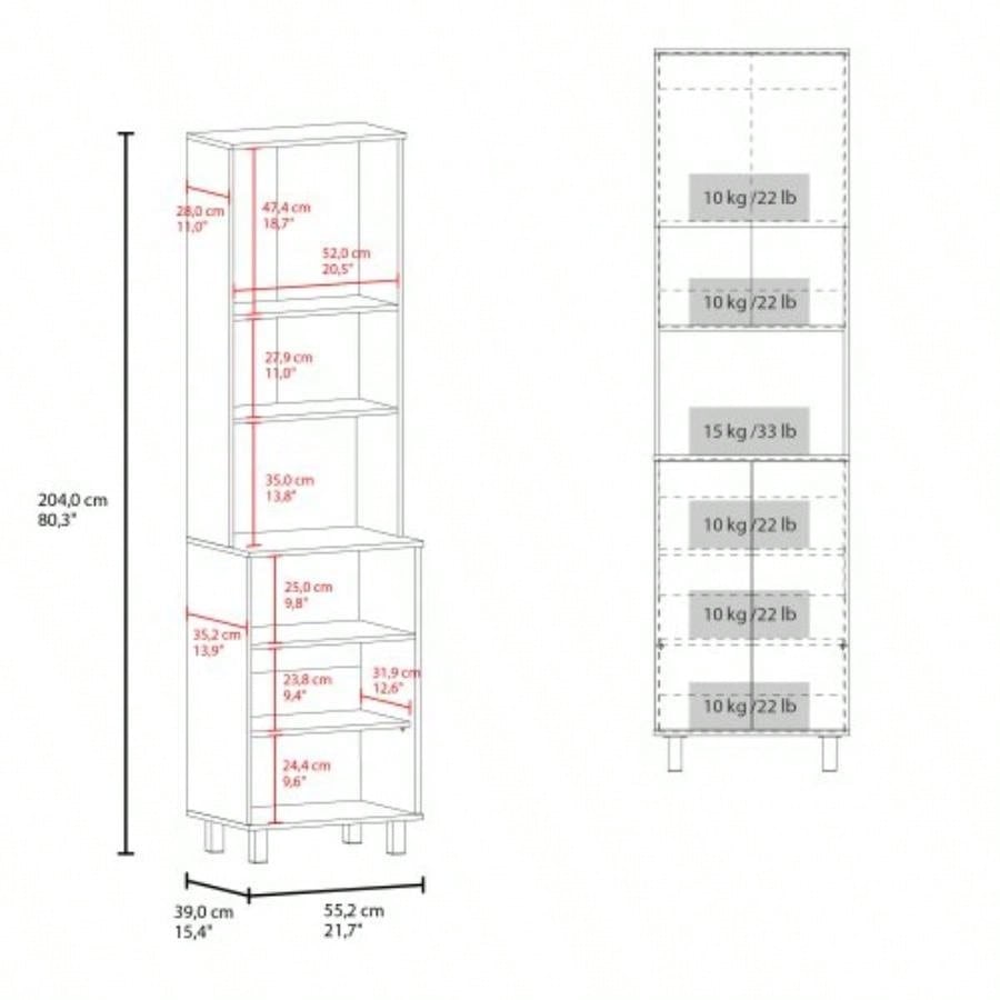 White Kitchen Pantry with 2 - Pneumatic Door and Open Storage