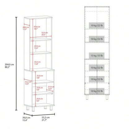 White Kitchen Pantry with 2 - Pneumatic Door and Open Storage