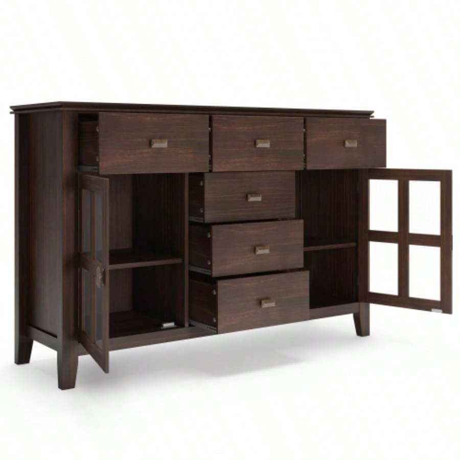 Artisan Solid Wood Sideboard Buffet in Dark Chestnut Brown