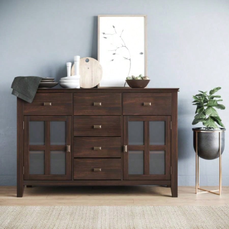 Artisan Solid Wood Sideboard Buffet in Dark Chestnut Brown