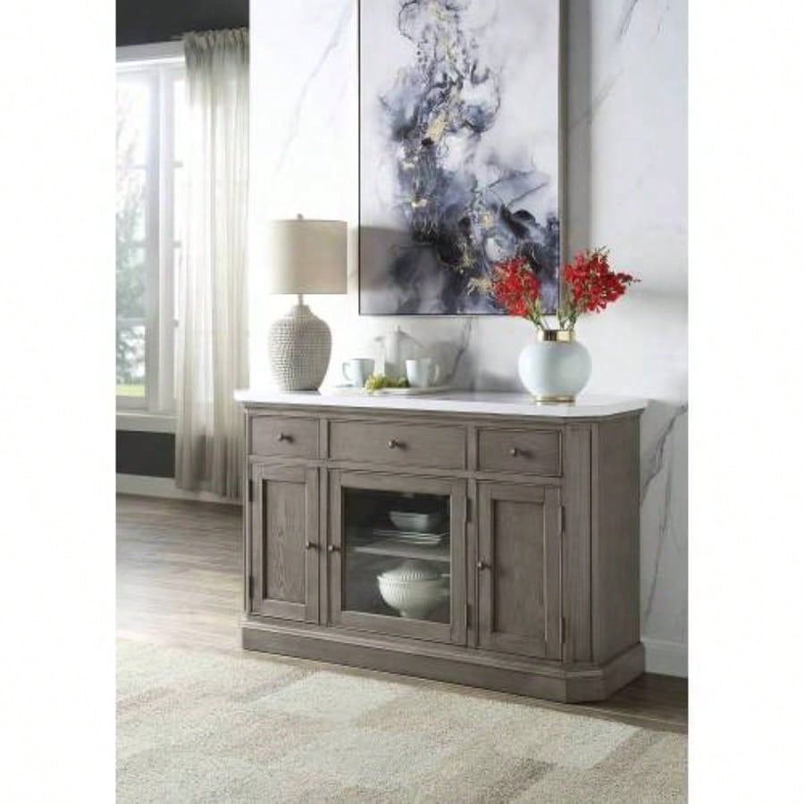 Zumala Marble Top Weathered Oak Server