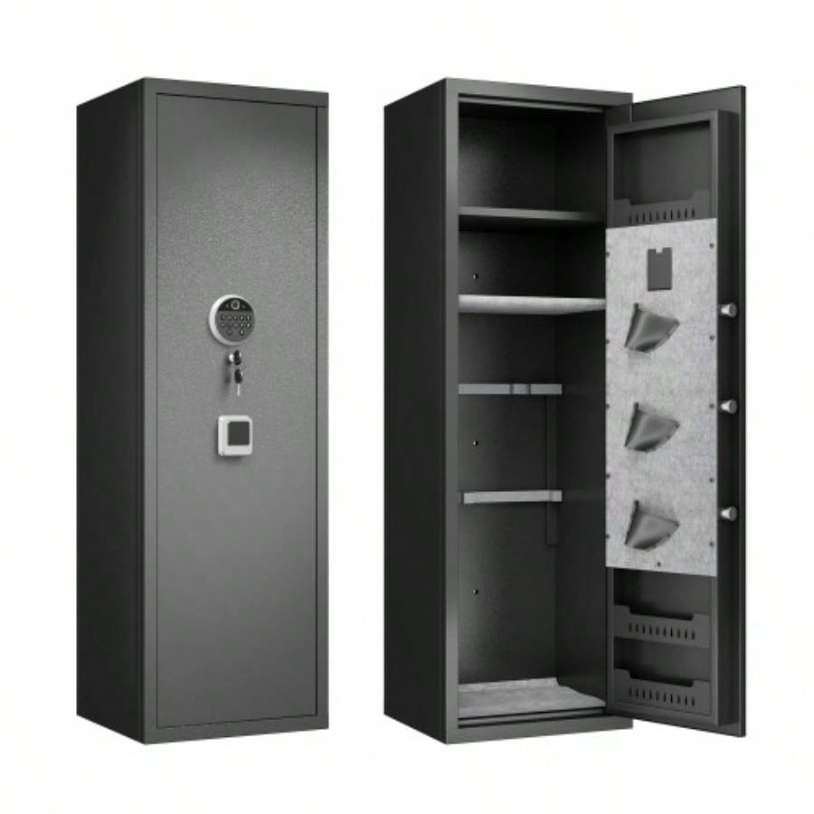 Gun Safes Home Rifle And Pistols, Fingerprint Electronic Safe With Quick Access, Detachable Partition, No Assembly Required, Black