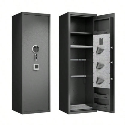 Gun Safes Home Rifle And Pistols, Fingerprint Electronic Safe With Quick Access, Detachable Partition, No Assembly Required, Black