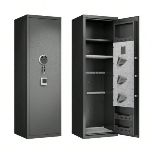 Gun Safes Home Rifle And Pistols, Fingerprint Electronic Safe With Quick Access, Detachable Partition, No Assembly Required, Black