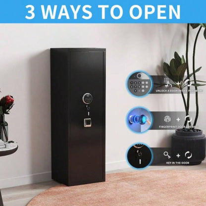 Gun Safes Home Rifle And Pistols, Fingerprint Electronic Safe With Quick Access, Detachable Partition, No Assembly Required, Black