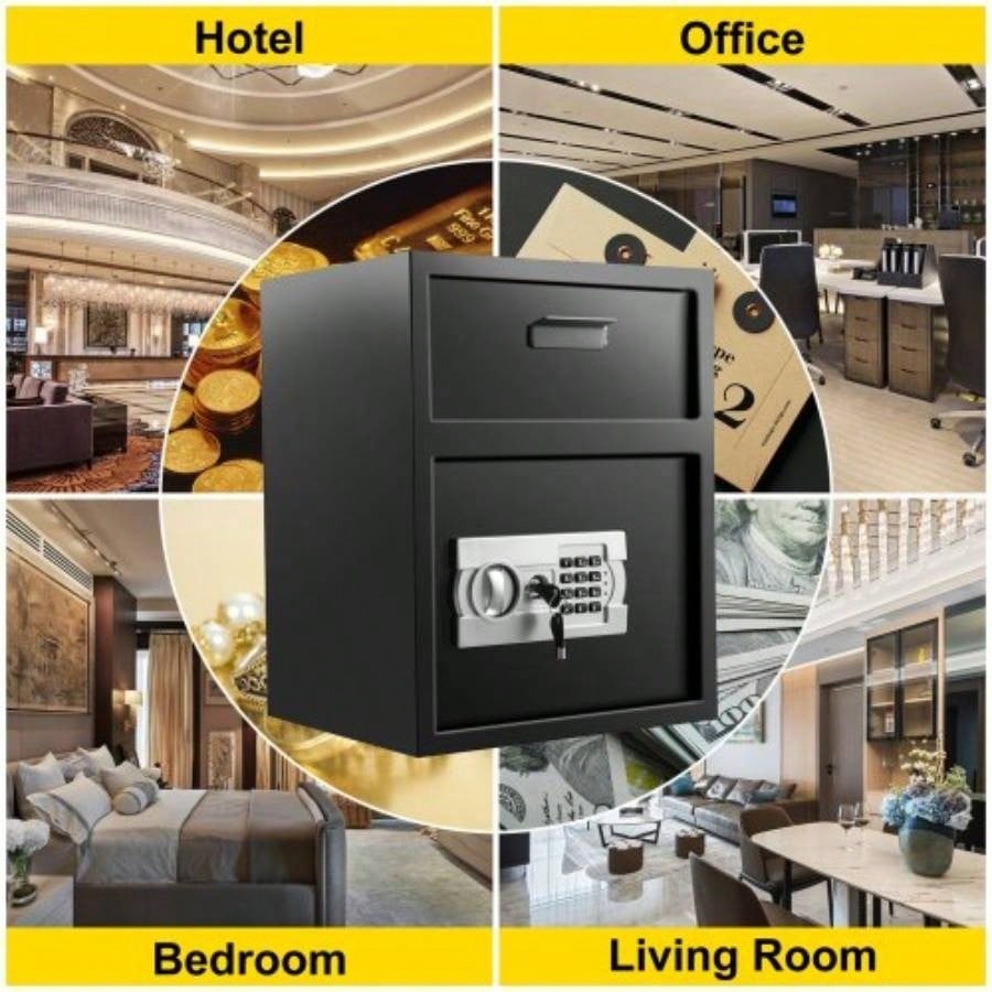 Digital Depository Safe 1. Cubic Feet Made of Carbon Steel Electronic Code Lock Depository Safe with Deposit Slot with Two Emergency Keys Depository Box Home Hotel Restaurant and Office
