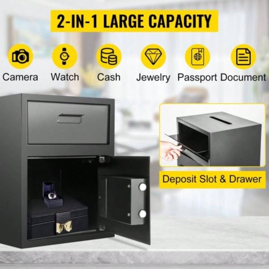 Digital Depository Safe 1. Cubic Feet Made of Carbon Steel Electronic Code Lock Depository Safe with Deposit Slot with Two Emergency Keys Depository Box Home Hotel Restaurant and Office