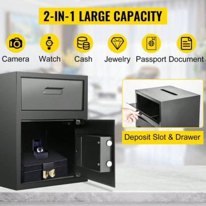 Digital Depository Safe 1. Cubic Feet Made of Carbon Steel Electronic Code Lock Depository Safe with Deposit Slot with Two Emergency Keys Depository Box Home Hotel Restaurant and Office