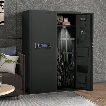 Heavey Duty, Large Size 5 - 8 Gun, Black Gun Cabinet with Electronic Password Keypad Lock, Unassembled Metal Rifle Gun Security Cabinet Safe Locker