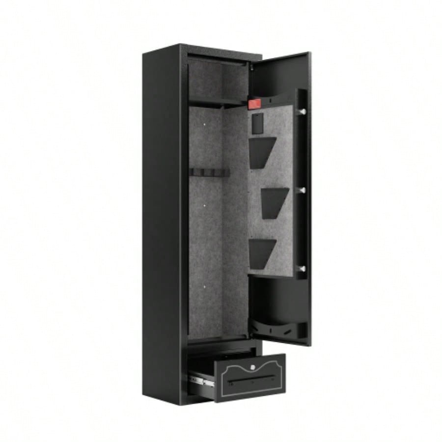 8 - Gun Capacity Rifle Safe. Holds Rifles, Pistols, Shotguns. Digital Lock Quick Access. Removable Shelf. Special Gun Rack Scoped Rifles. Plus, a Handy Storage Drawer