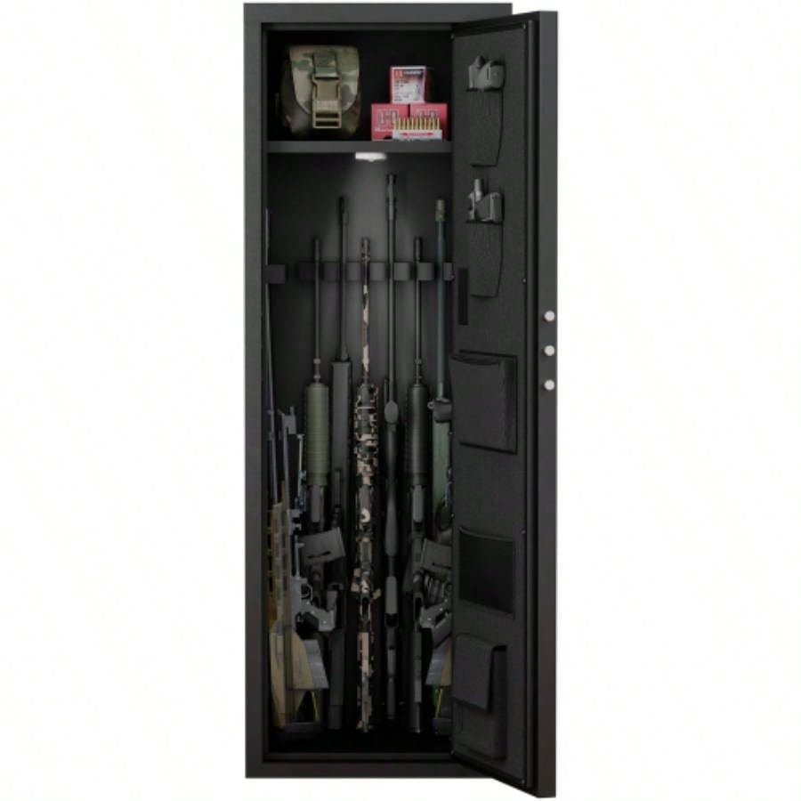 Heavey Duty, Large Size 5 - 8 Gun, Black Gun Cabinet with Electronic Password Keypad Lock, Unassembled Metal Rifle Gun Security Cabinet Safe Locker