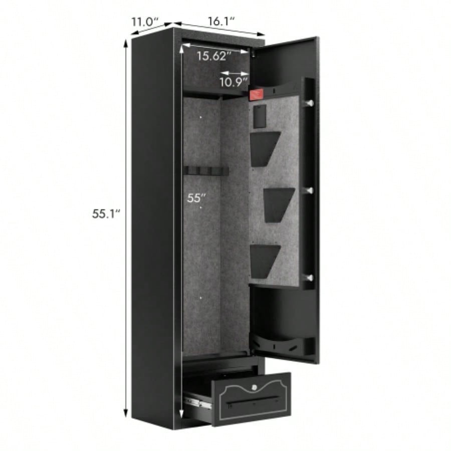 8 - Gun Capacity Rifle Safe. Holds Rifles, Pistols, Shotguns. Digital Lock Quick Access. Removable Shelf. Special Gun Rack Scoped Rifles. Plus, a Handy Storage Drawer