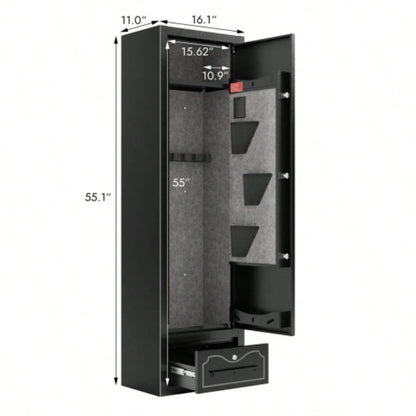 8 - Gun Capacity Rifle Safe. Holds Rifles, Pistols, Shotguns. Digital Lock Quick Access. Removable Shelf. Special Gun Rack Scoped Rifles. Plus, a Handy Storage Drawer