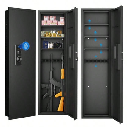 53 Fingerprint Panel In - Wall Safe, Hidden Wall Gun Safe Rifles with Adjustable Shelves, Assembled Storage Multifunctional Wall Safe and Valuables Black - Fingerprint