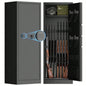 Steel Large Fireproof and Waterproof Gun Safe, Supporting Classified Storage of Multiple Types of Firearms, Equipped with Pistol Pouches, a Programmable Keypad, Dual Backup Keys and a Alarm System.