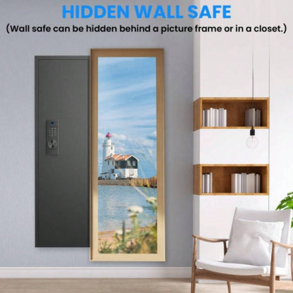 53 Fingerprint Panel In - Wall Safe, Hidden Wall Gun Safe Rifles with Adjustable Shelves, Assembled Storage Multifunctional Wall Safe and Valuables Black - Fingerprint