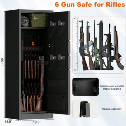 Steel Large Fireproof and Waterproof Gun Safe, Supporting Classified Storage of Multiple Types of Firearms, Equipped with Pistol Pouches, a Programmable Keypad, Dual Backup Keys and a Alarm System.