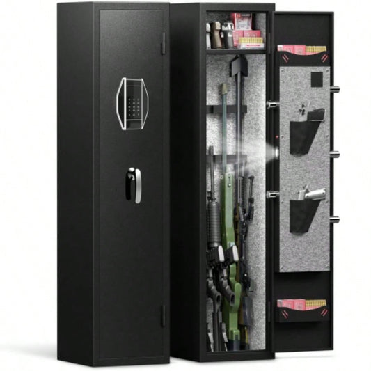 3 - 4 Gun Safe Rifles and Pistols, Quick Access Password Gun Safe, High Security Metal Rifle Safe Locker with Removable Shelf and 2 Adjustable Gun Slots