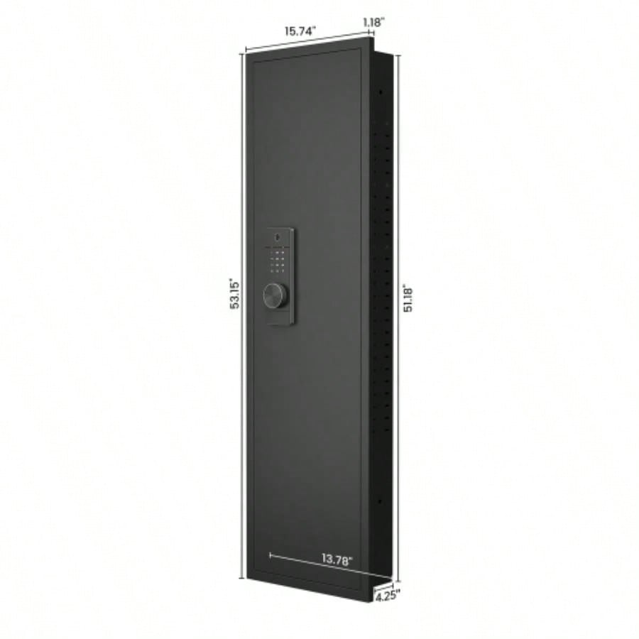 53 Fingerprint Panel In - Wall Safe, Hidden Wall Gun Safe Rifles with Adjustable Shelves, Assembled Storage Multifunctional Wall Safe and Valuables Black - Fingerprint