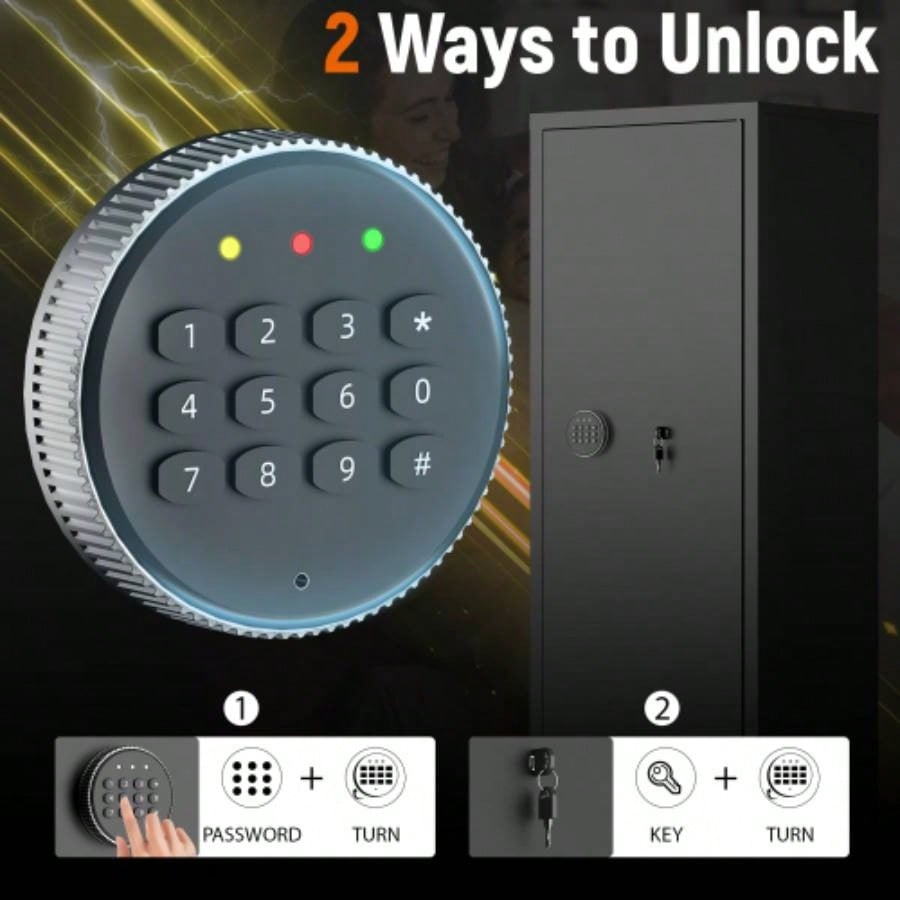 Steel Large Fireproof and Waterproof Gun Safe, Supporting Classified Storage of Multiple Types of Firearms, Equipped with Pistol Pouches, a Programmable Keypad, Dual Backup Keys and a Alarm System.