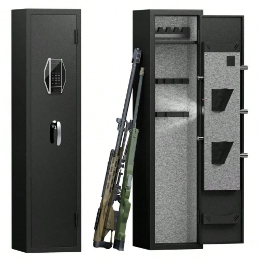 3 - 4 Gun Safe Rifles and Pistols, Quick Access Password Gun Safe, High Security Metal Rifle Safe Locker with Removable Shelf and 2 Adjustable Gun Slots
