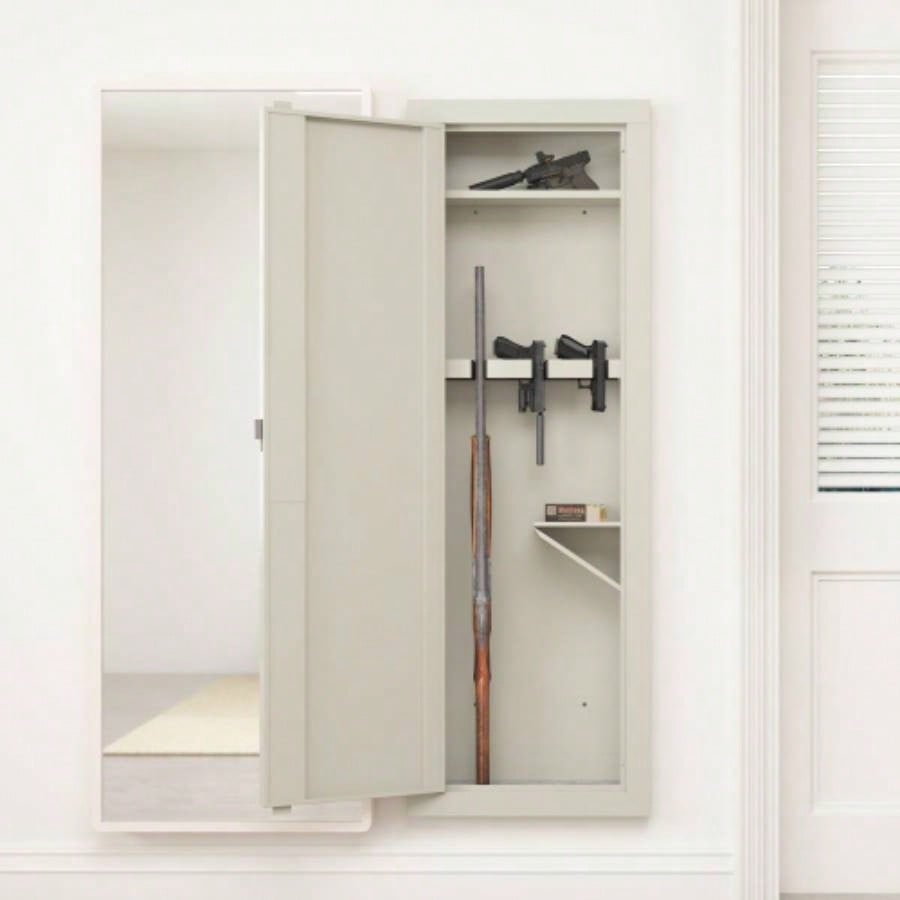 Wall Gun Safe, Gun Safes Home, Gun Safes Cabinets, Wall Safes Between Studs, Quick - Access Rifle Safe with Removable Shelf and Digital KeypadWhite