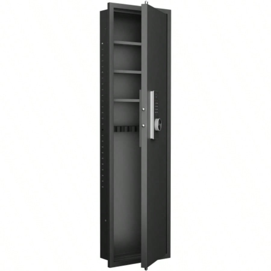 53 Fingerprint Panel In - Wall Safe, Hidden Wall Gun Safe Rifles with Adjustable Shelves, Assembled Storage Multifunctional Wall Safe and Valuables Black - Fingerprint