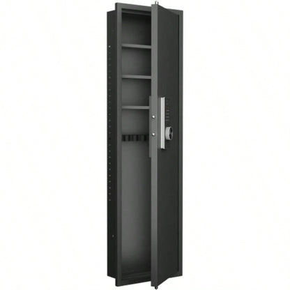 53 Fingerprint Panel In - Wall Safe, Hidden Wall Gun Safe Rifles with Adjustable Shelves, Assembled Storage Multifunctional Wall Safe and Valuables Black - Fingerprint