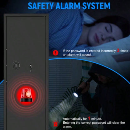 Steel Large Fireproof and Waterproof Gun Safe, Supporting Classified Storage of Multiple Types of Firearms, Equipped with Pistol Pouches, a Programmable Keypad, Dual Backup Keys and a Alarm System.