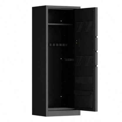 Steel Large Fireproof and Waterproof Gun Safe, Supporting Classified Storage of Multiple Types of Firearms, Equipped with Pistol Pouches, a Programmable Keypad, Dual Backup Keys and a Alarm System.